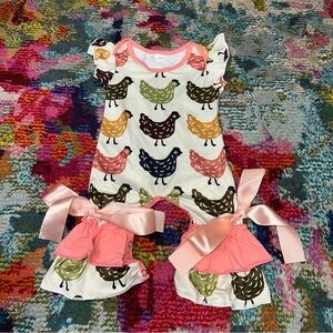 NWOT Colorful Chicken Print Baby Romper with Pink Accents